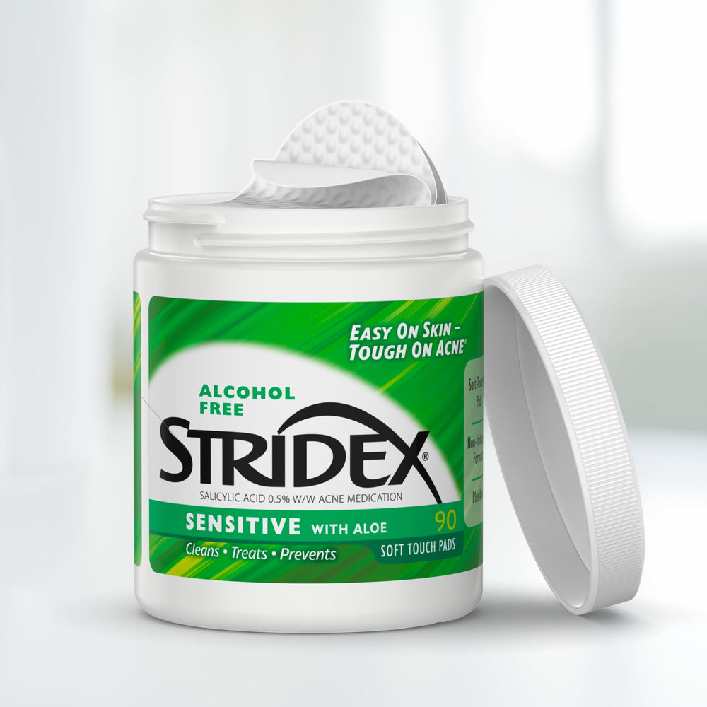 Stridex Sensitive Pads pack back with directions for use and ingredients.