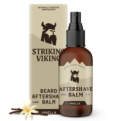 Striking Viking vanilla bottle of aftershave balm showing hydrating post-shave appeal.