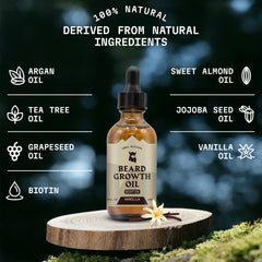 Striking Viking argan oil bottle nourishes hair shaft for smoother beard.