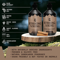 Striking Viking Beard Conditioner sandalwood bottle for soft, manageable hair.