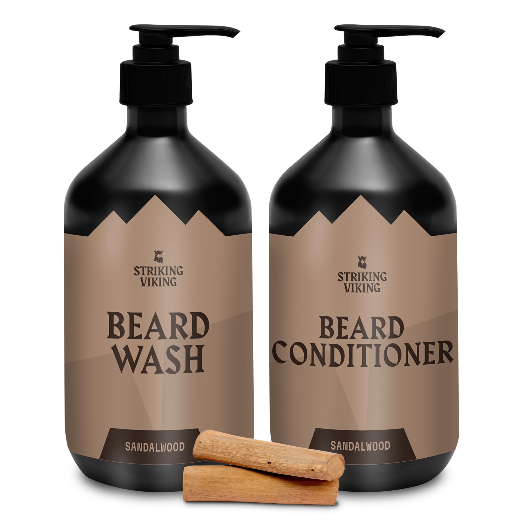 Striking Viking Beard Wash sandalwood bottle for deep-clean hydration.