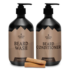 Striking Viking Beard Wash sandalwood bottle for deep-clean hydration.