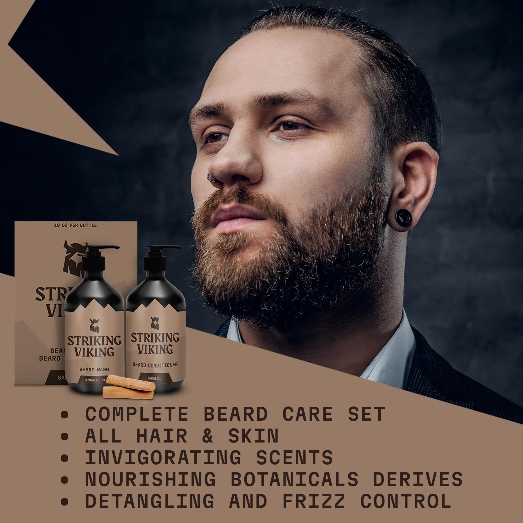 Rugged Striking Viking packaging showcasing the beard care set.