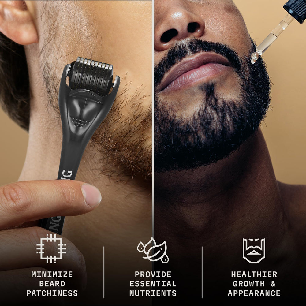 Striking Viking patchy beard areas may appear fuller with regular use.