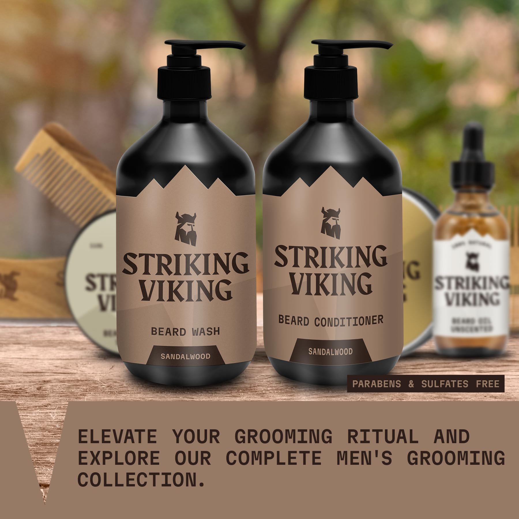 Sandalwood scent from Striking Viking enhances daily grooming experience.