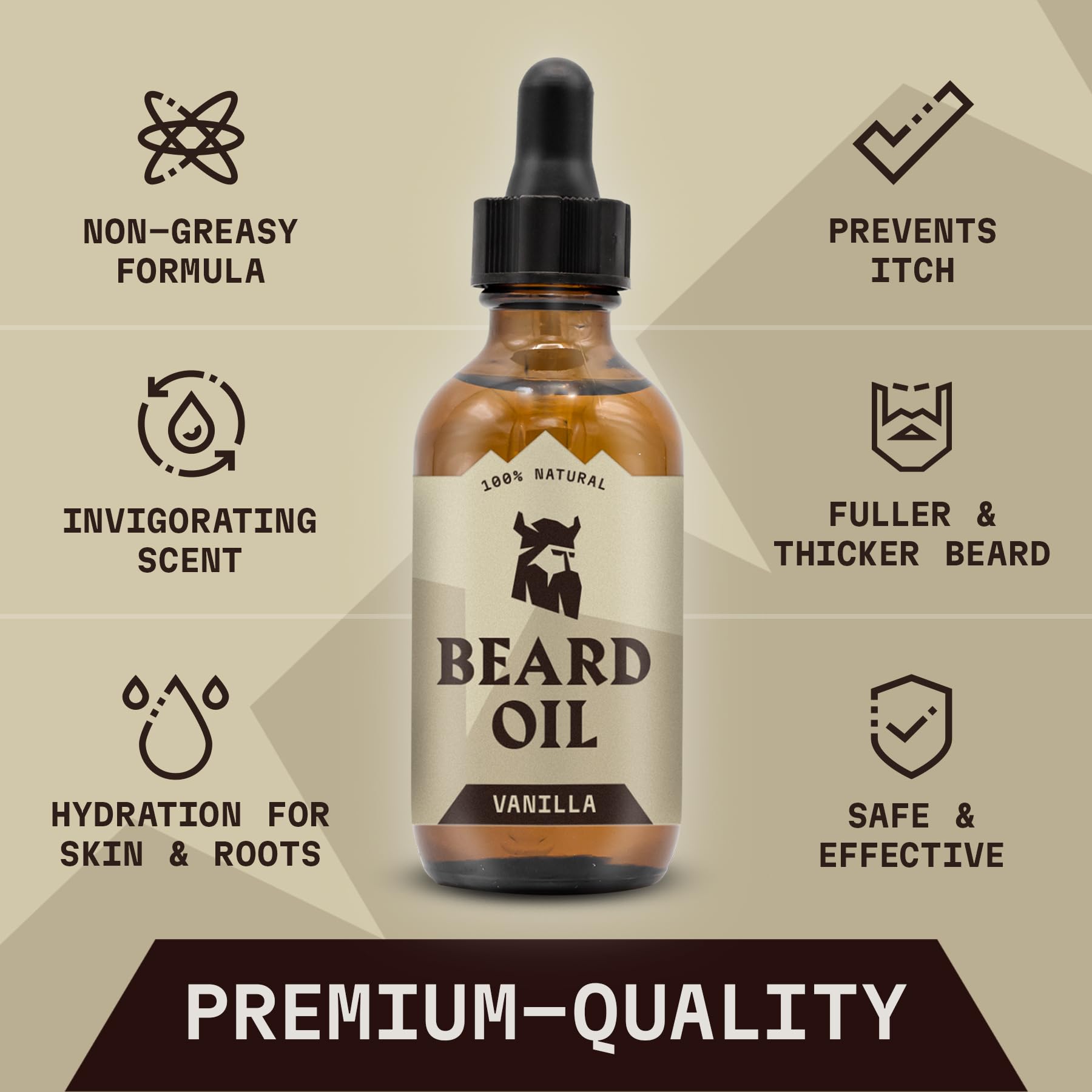 Striking Viking Vanilla Beard Oil dropper for precise, mess-free application