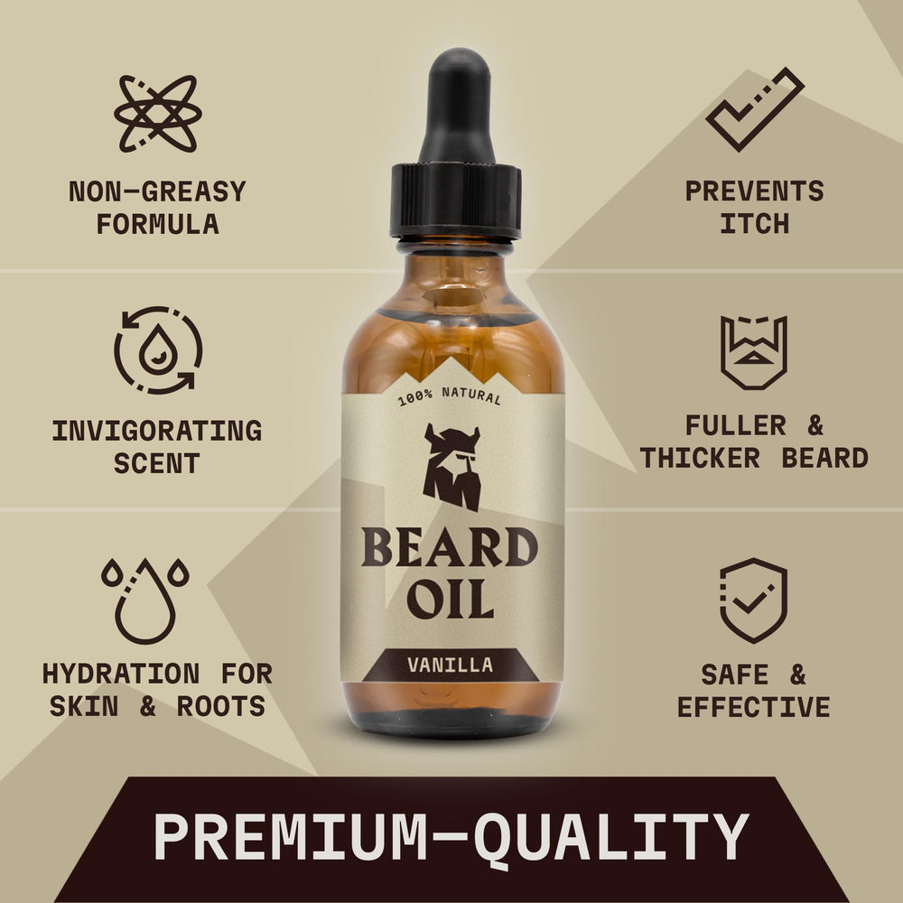 Striking Viking Vanilla Beard Oil dropper for precise, mess-free application