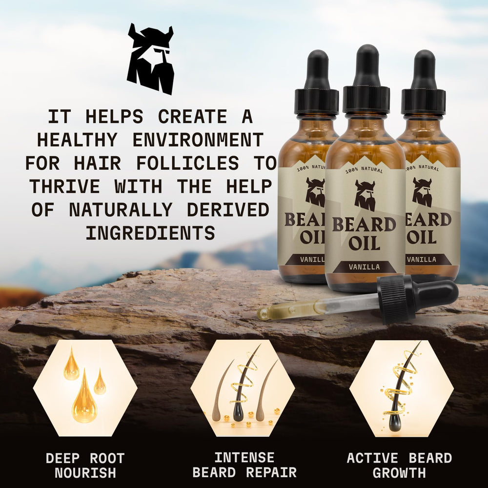 Striking Viking Vanilla Beard Oil being rubbed into beard for quick absorption