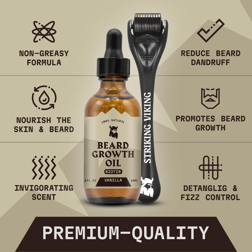 Striking Viking Vanilla scent beard oil adds subtle daily aroma and confidence.