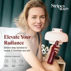STRIPES Beauty Naomi Watts bottle close-up highlights vitamin C and Kakadu Plum.