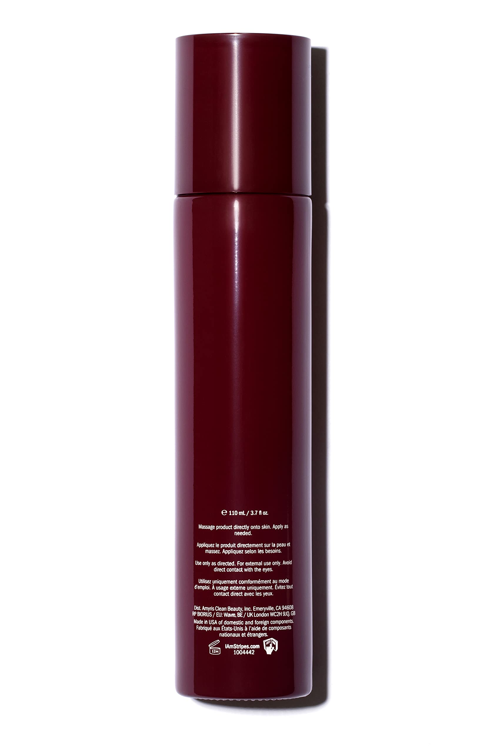 STRIPES Beauty Naomi Watts bottle close-up signals premium, non-greasy finish.
