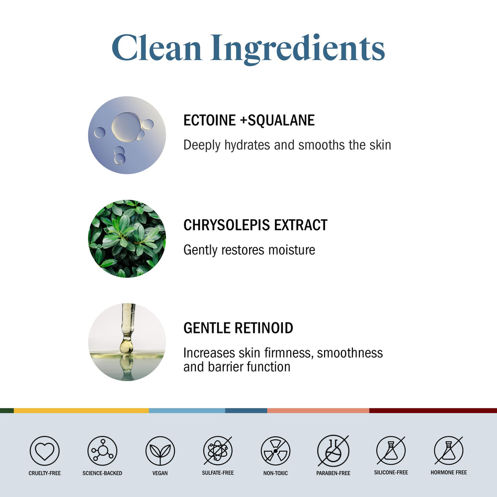 STRIPES Naomi Watts Night Cream ectoine ingredient closeup signaling soothing hydration.