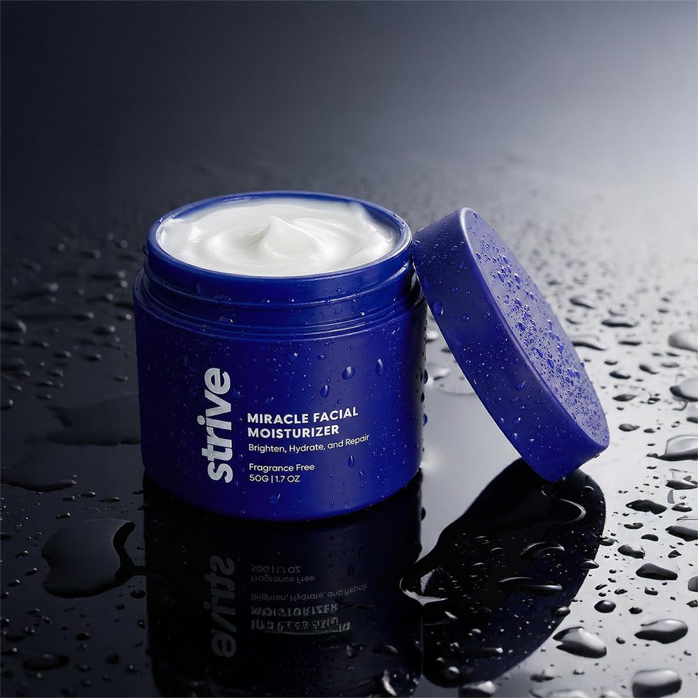Strive mens face moisturizer cream texture reveals light, non-greasy finish