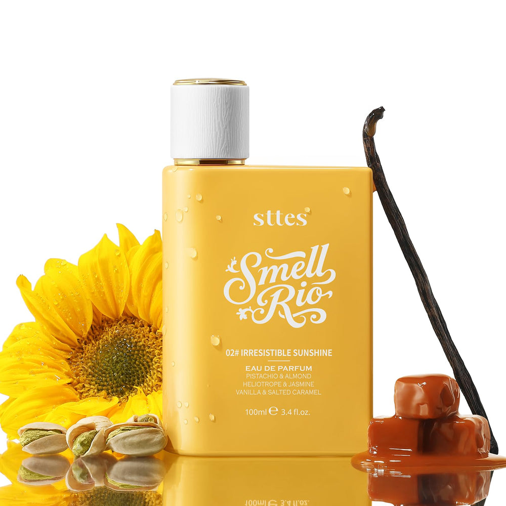 Sttes Perfume 02 Irresistible Sunshine bottle close-up highlighting premium packaging.