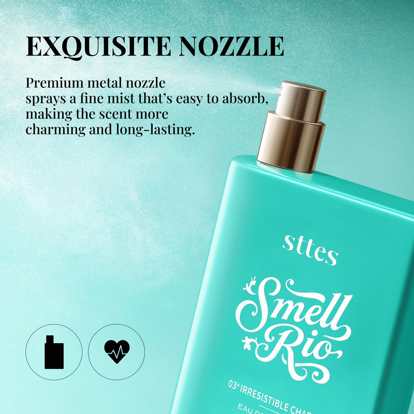 Sttes Perfume 03 glass reflection highlights elegant aesthetics for display.