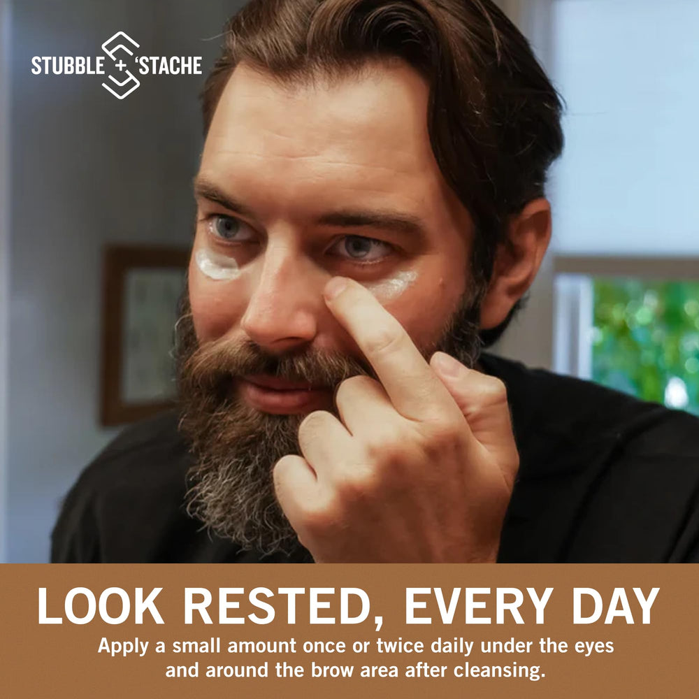 Stubble & Stache Refresh under-eye cream used daily for subtle brightness