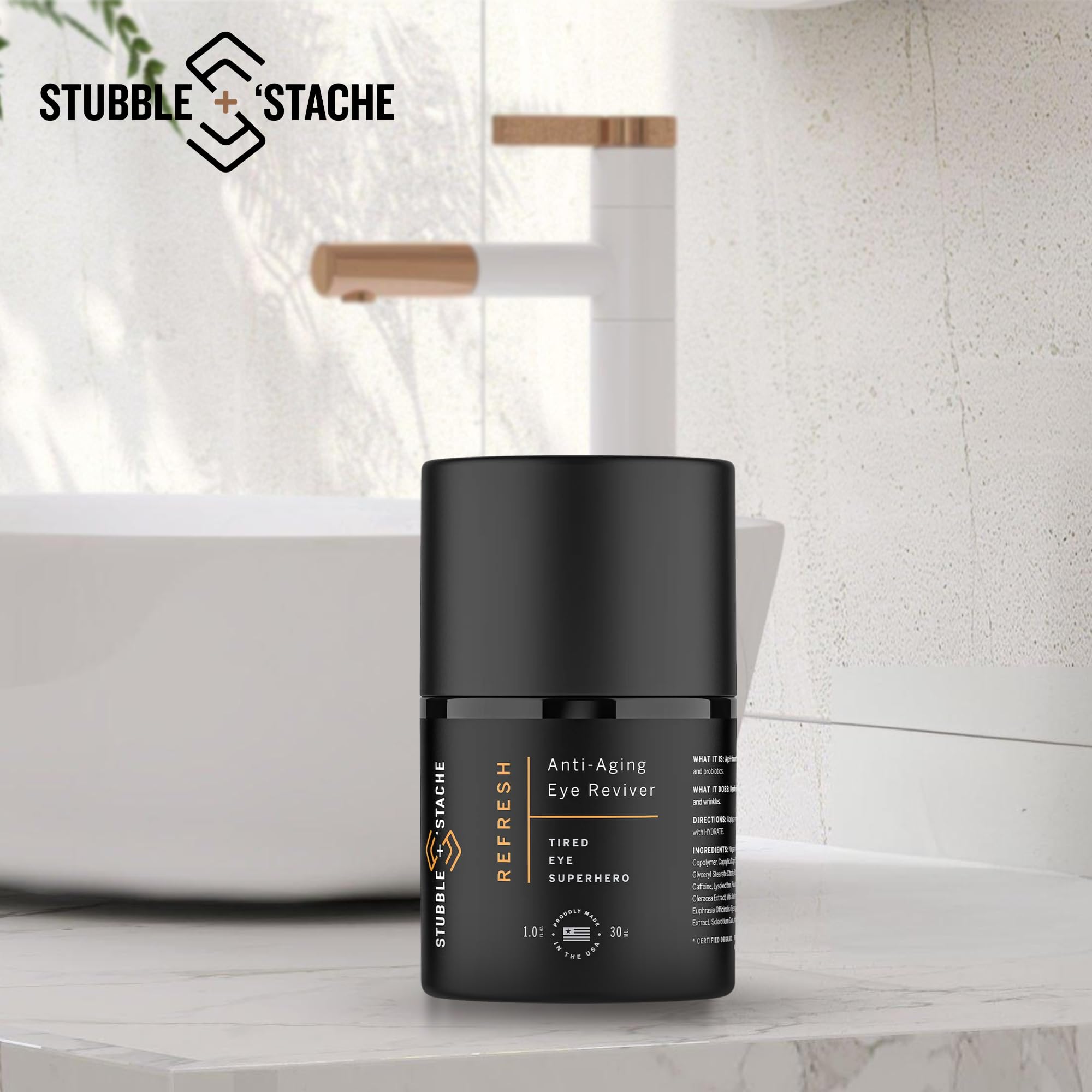 Stubble & Stache Refresh under-eye cream part of a men's morning routine