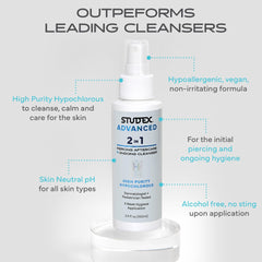 Studex Advanced 2-in-1 application to ear demonstrating daily care for sensitive skin