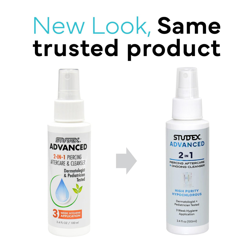 Studex Advanced 2-in-1 spray mist delivering easy daily cleansing for piercings