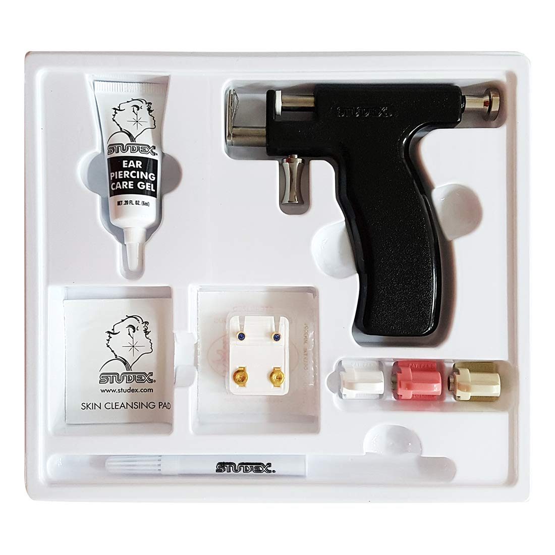 Studex ear-piercing gun kit with marker gel for precise placement during at-home piercings.