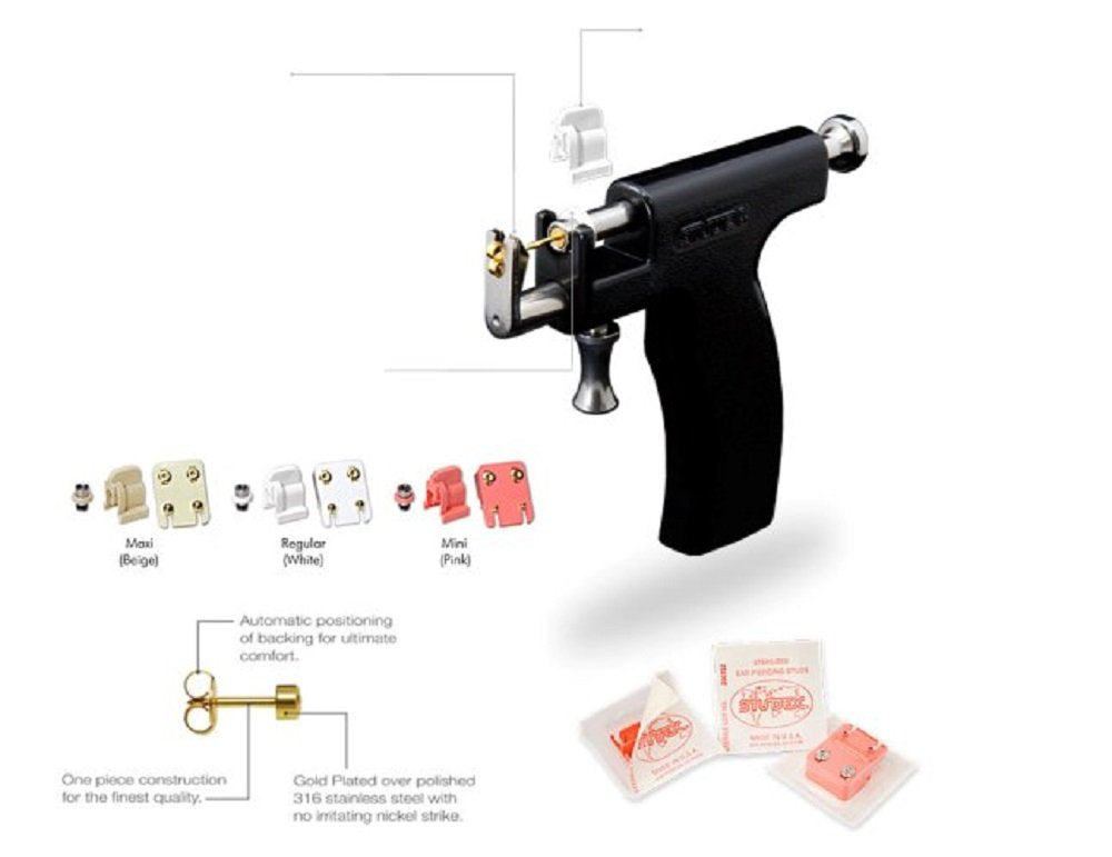 Studex kit showing color-coded adapters Maxi Mini Regular for versatile setups