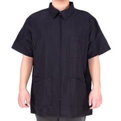 STUDIO LIMITED barber jacket with front zipper for quick on/off.