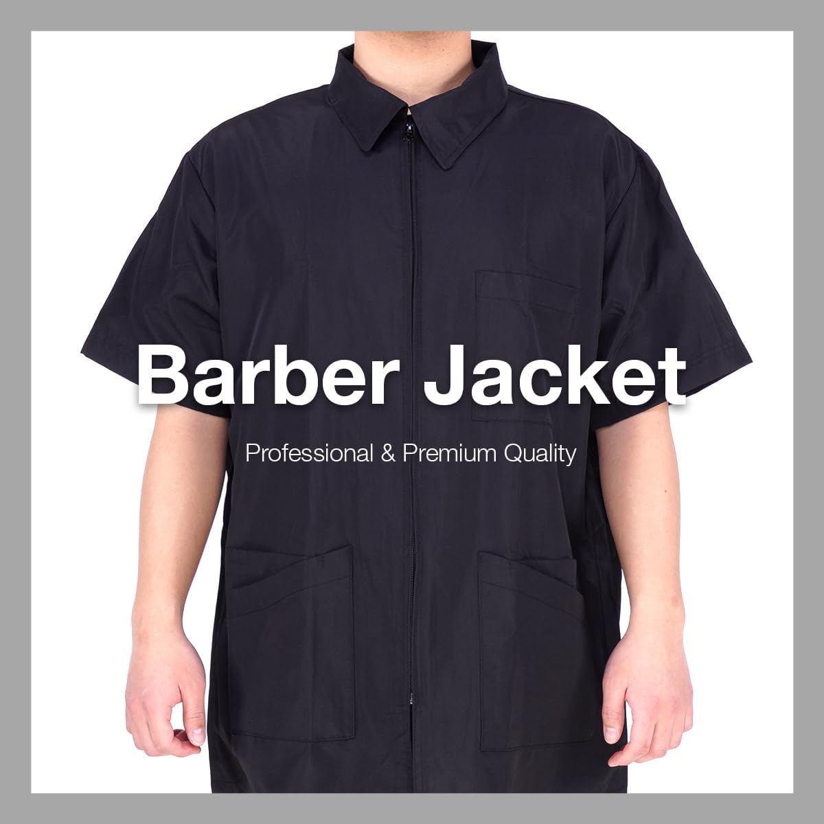 STUDIO LIMITED barber jacket uses water-resistant fabric to repel hair.