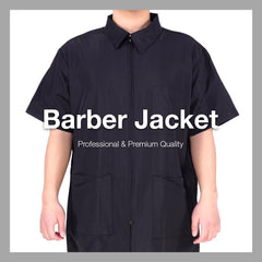 STUDIO LIMITED barber jacket uses water-resistant fabric to repel hair.