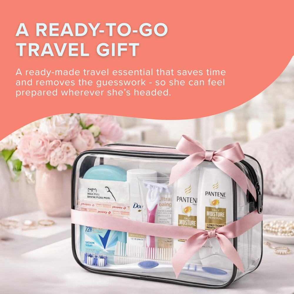 Stuhrling Bottle TrekTote travel scene illustrates ready-to-use kit for women on trips.