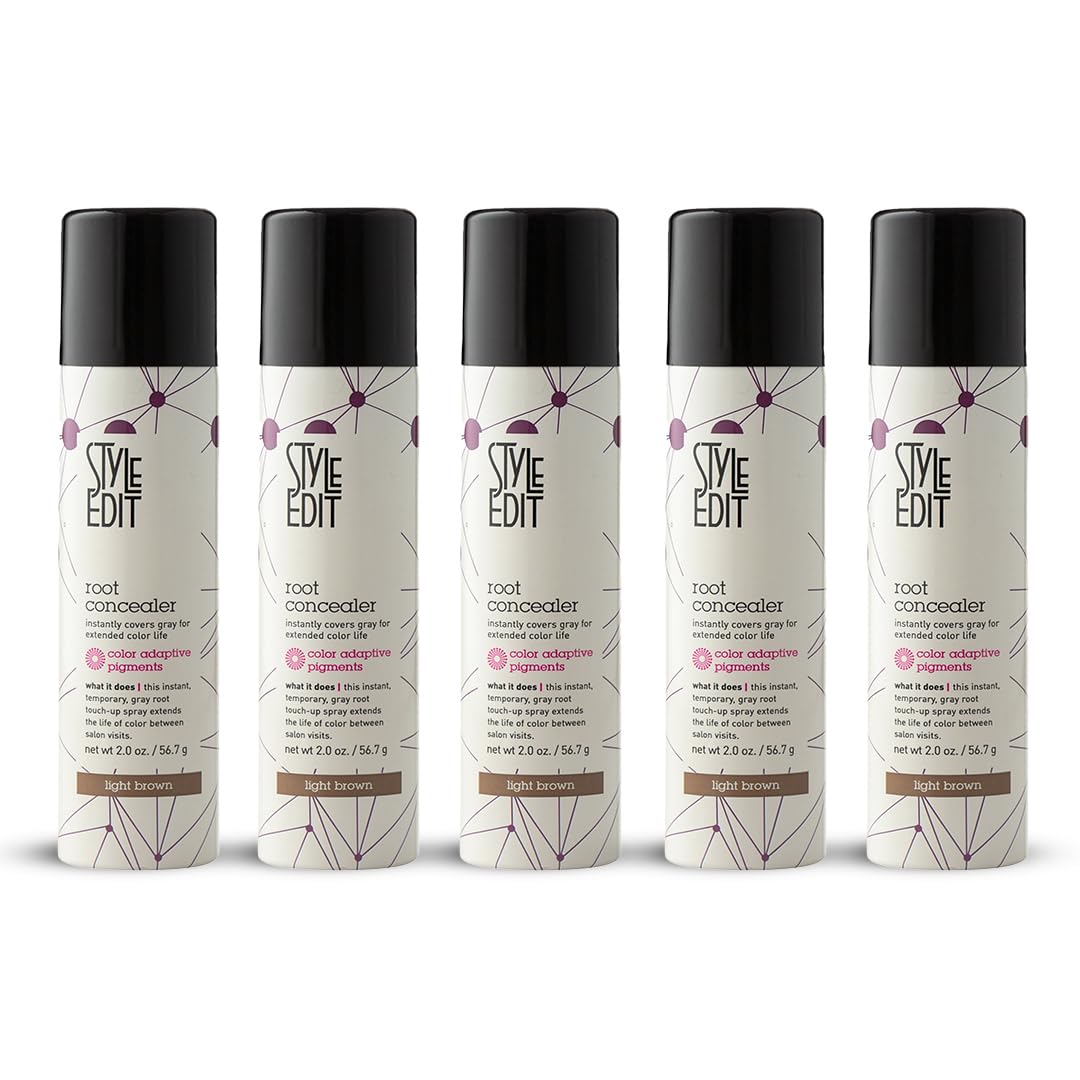 Style Edit root concealer spray light brown bottle for quick gray coverage at home.
