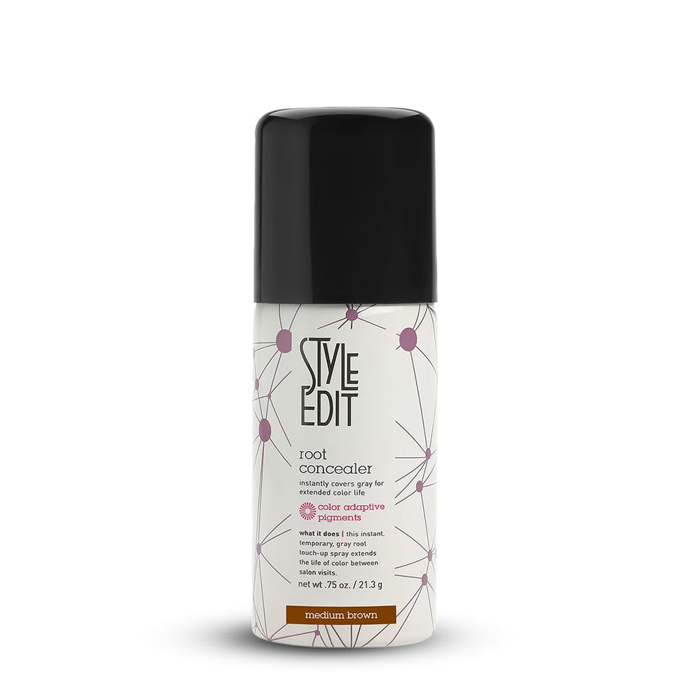 Style Edit Root Touch Up Spray bottle focused on roots for precise, fast color refresh.
