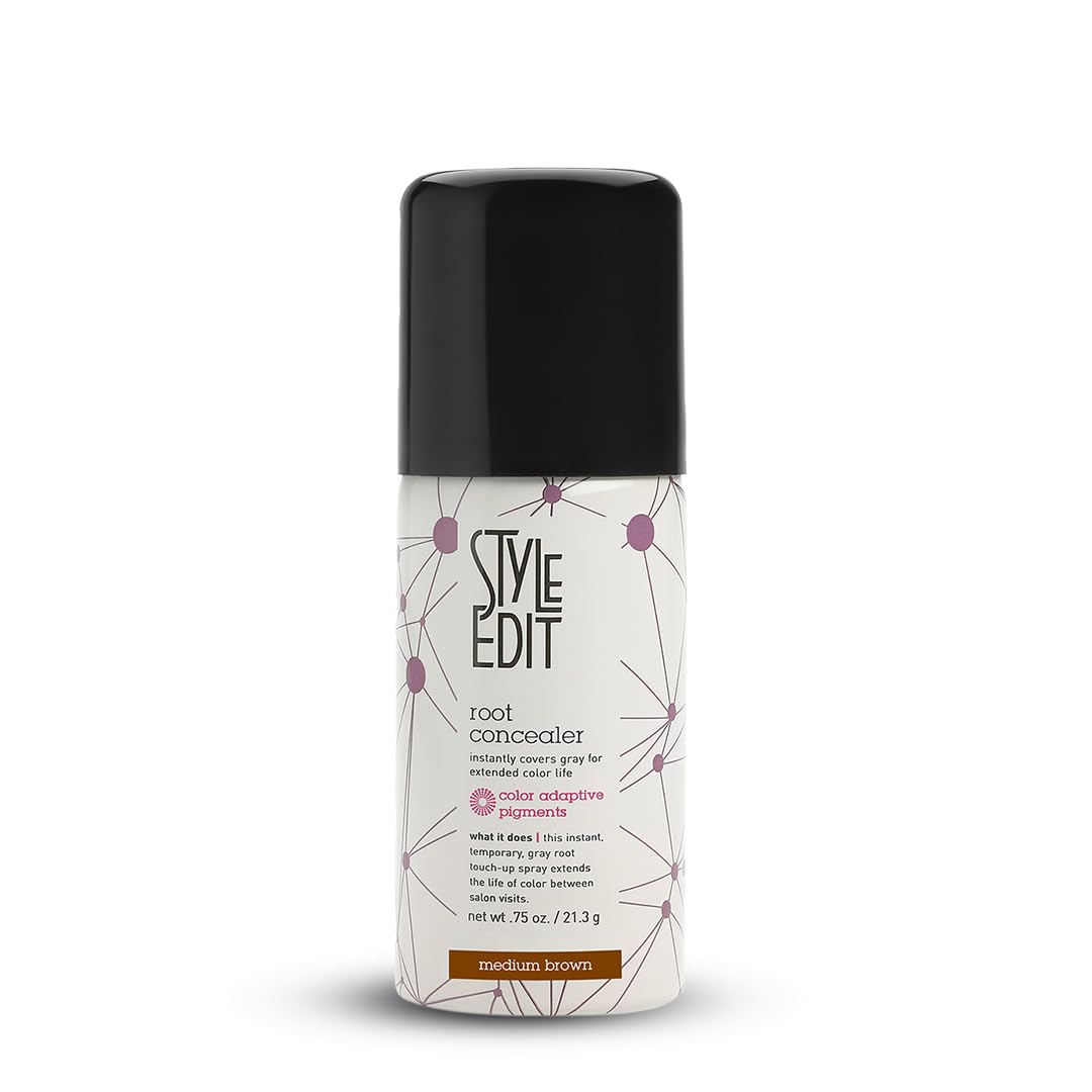 Style Edit Root Touch Up Spray bottle focused on roots for precise, fast color refresh.