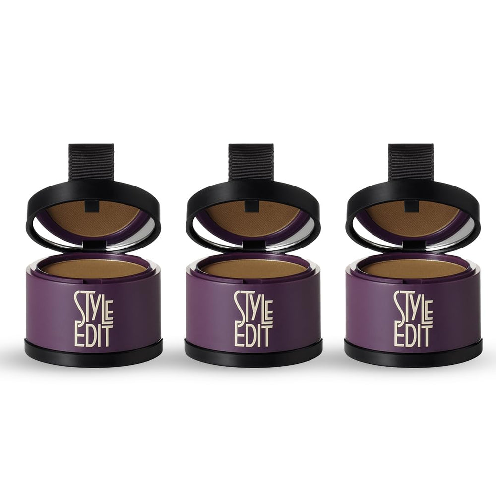 Style Edit root touch up powder in light brown for compact, mess-free coverage.