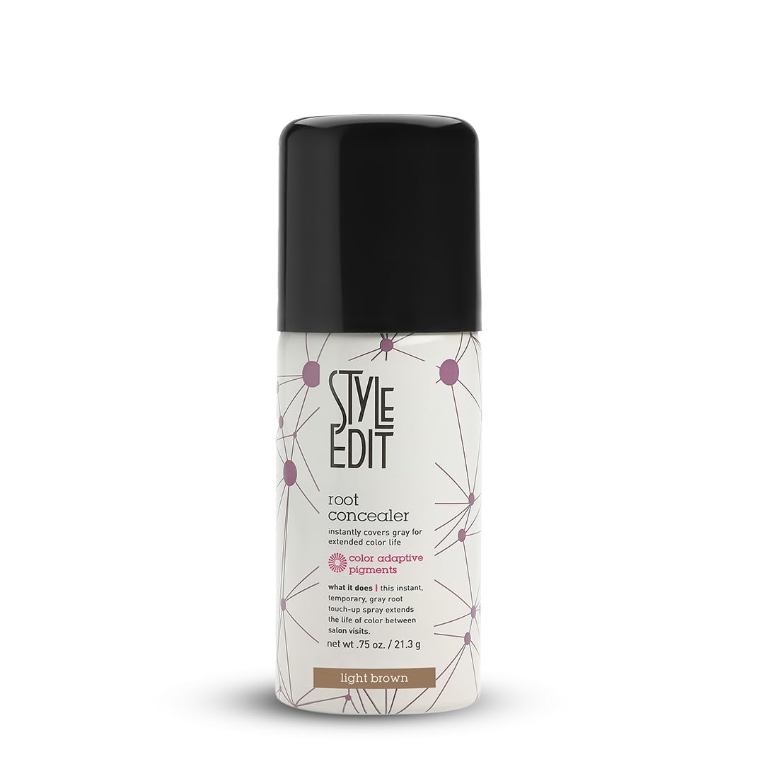 Style Edit Root Touch Up Spray bottle for light brown hair, quick gray root coverage.
