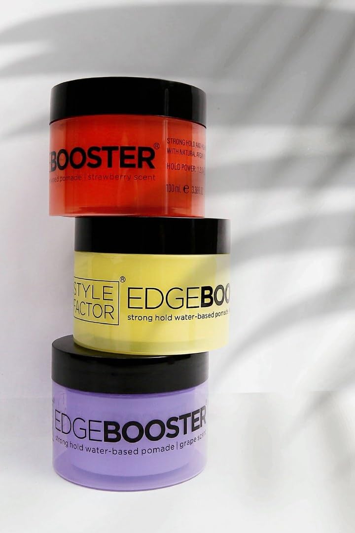 Style Factor Edge Booster on styled hair with high shine finish.