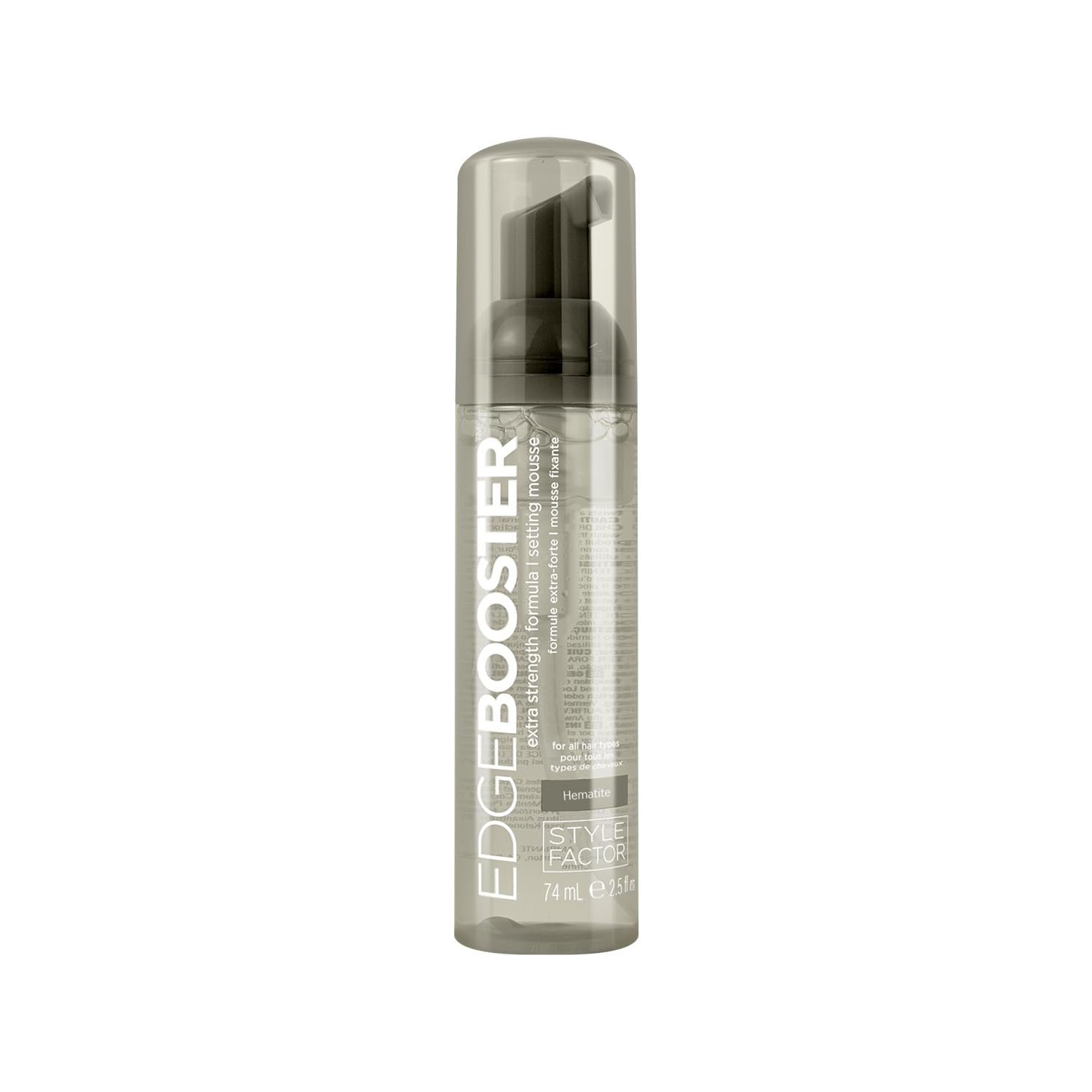 Style Factor Edge Booster travel-size bottle showing strong curl hold.