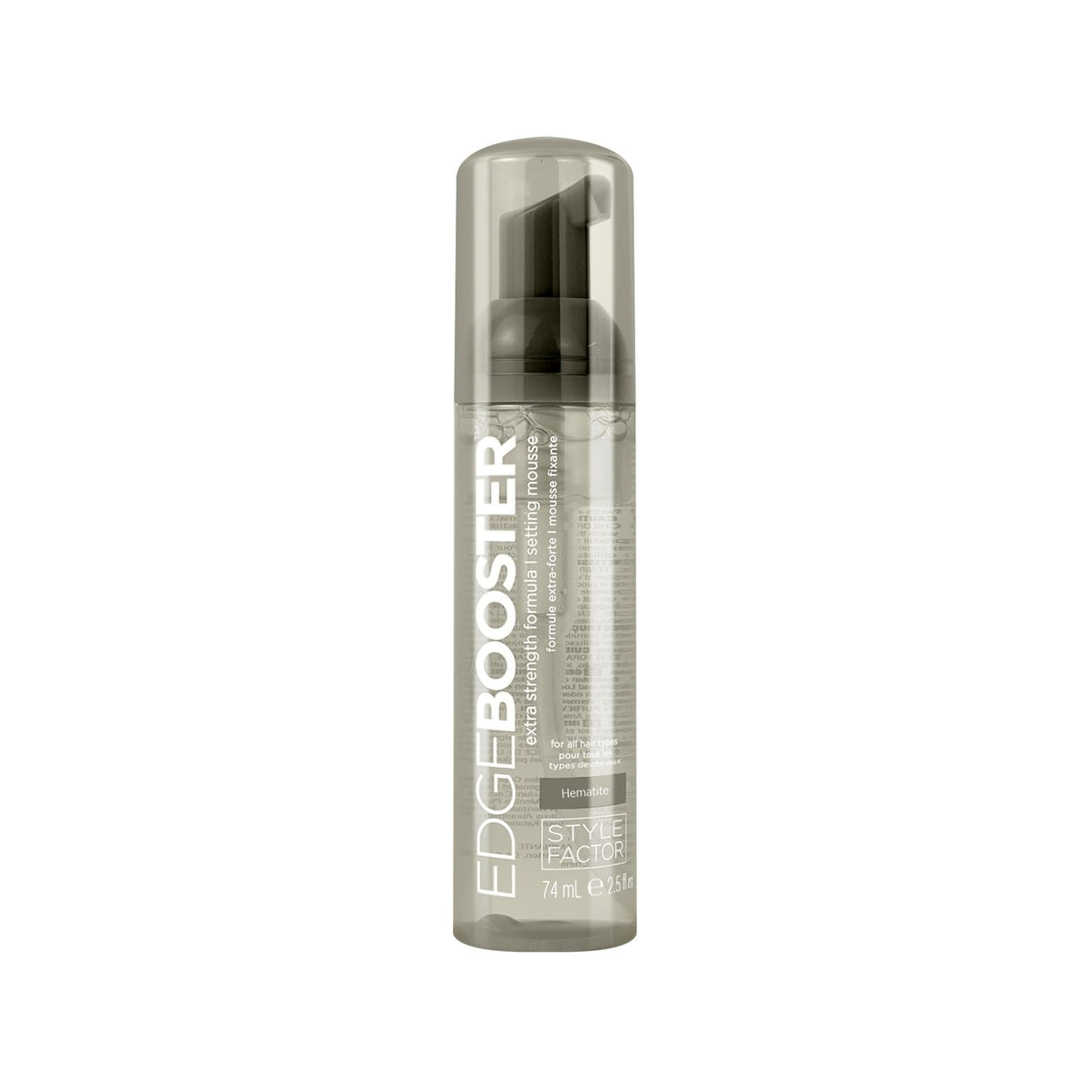 Style Factor Edge Booster travel-size bottle showing strong curl hold.