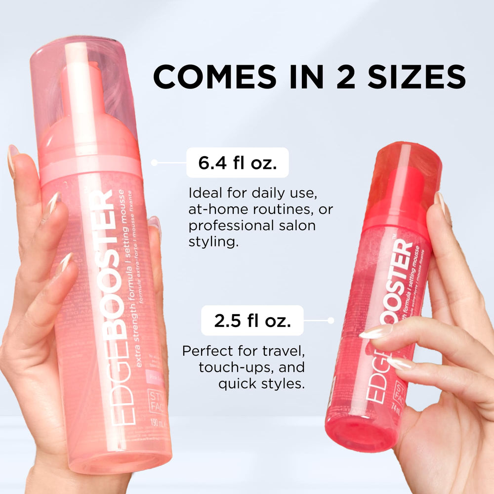 Style Factor Edge Booster frizz control for sleek finish.