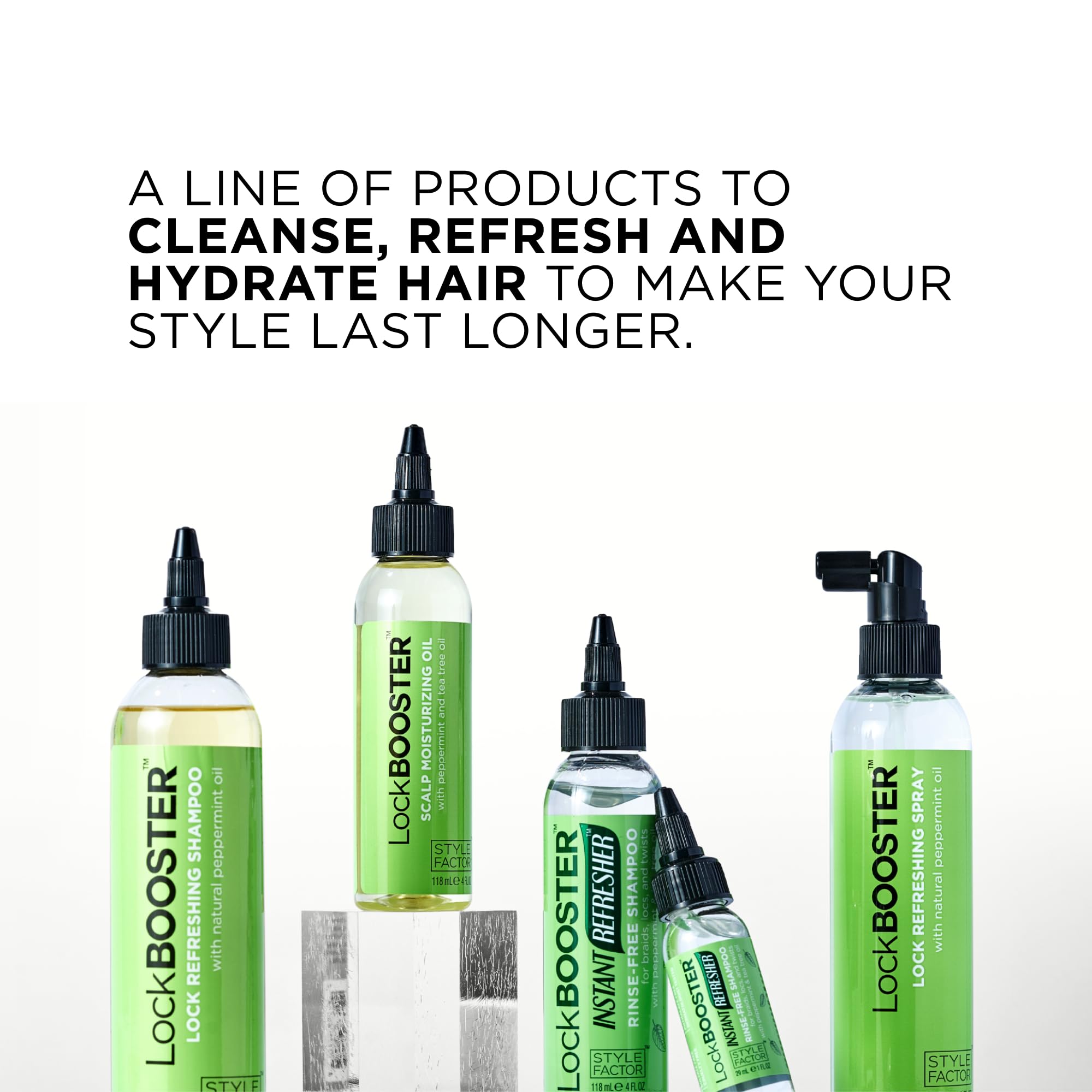 Style Factor LockBOOSTER refreshing mist on textured hair after styling