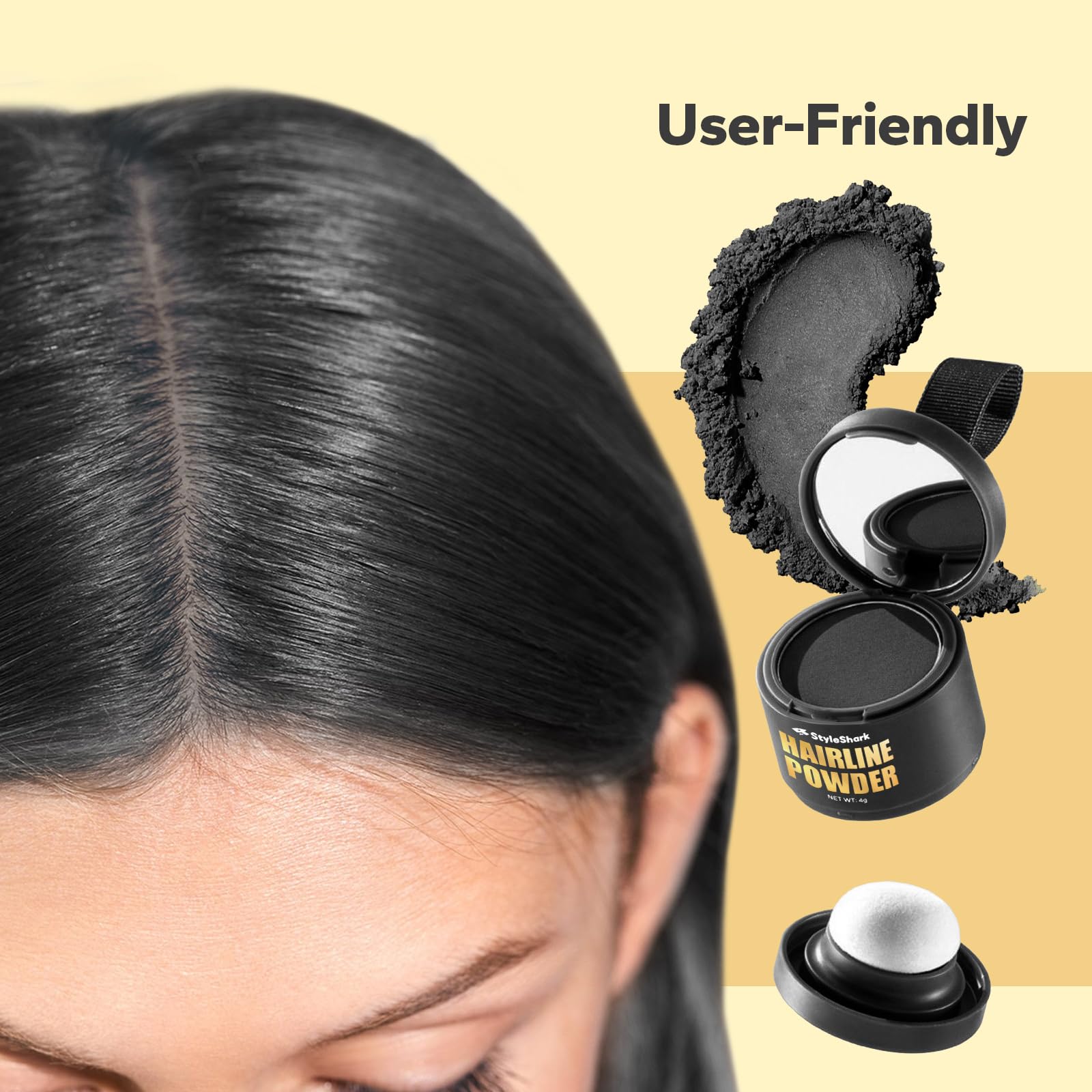 StyleShark Hairline Powder features a built-in mirror for easy application.