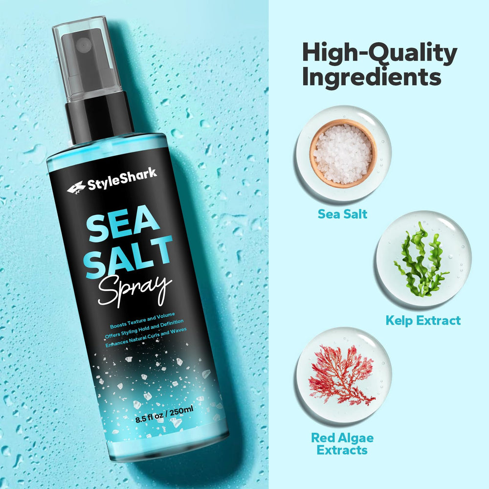 StyleShark Sea Salt Spray applied to damp hair creates natural waves.