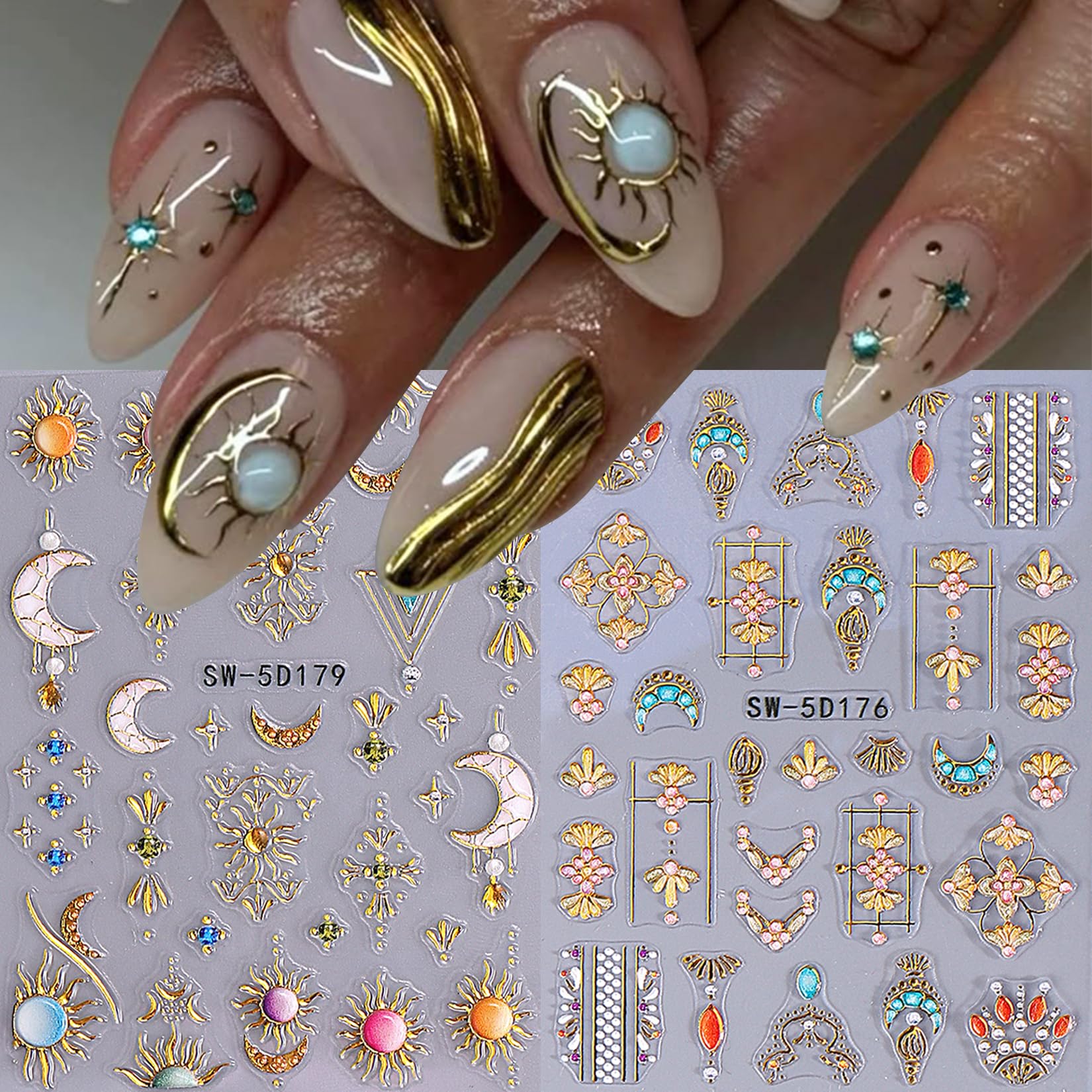 STZPRONAIL star nail stickers embossed 5D bring sparkle to tips for festive looks.
