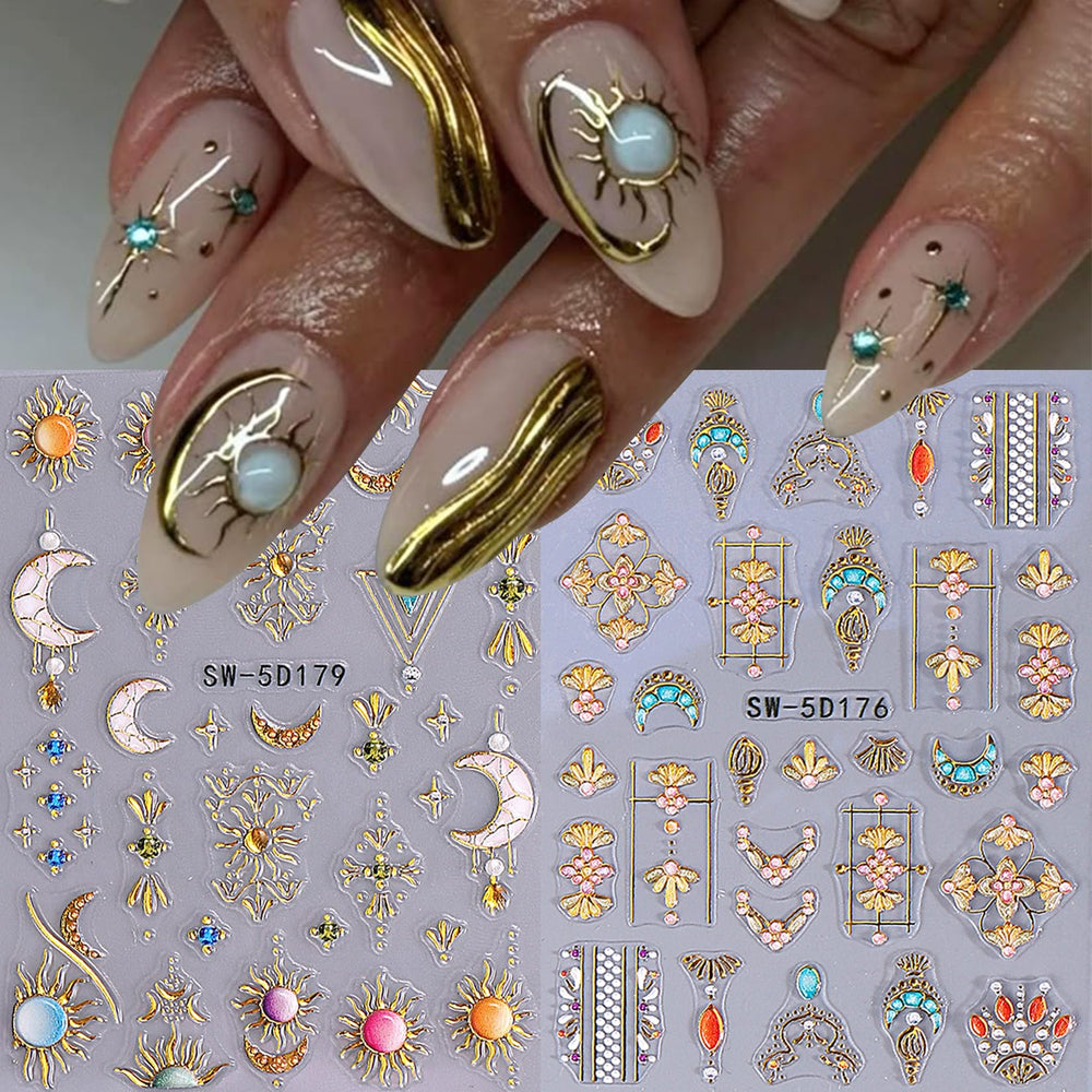 STZPRONAIL star nail stickers embossed 5D bring sparkle to tips for festive looks.