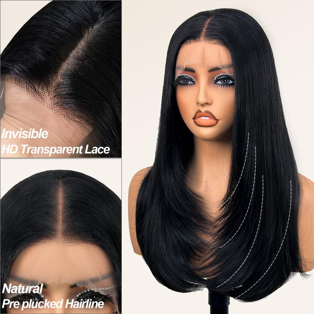 Su Mei.s glueless 26inch wig side view shows smooth straight texture for daily wear.