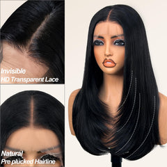 Su Mei.s glueless 26inch wig side view shows smooth straight texture for daily wear.
