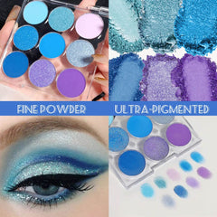 SUAKE Purple-Blue Eyeshadow Palette swatches showing matte, pearlescent and shimmer finishes