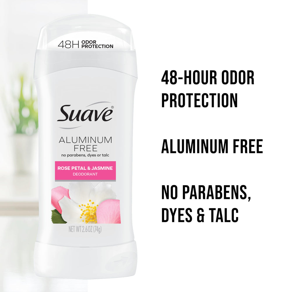 Applying Suave Rose Petal Jasmine deodorant for a comfortable glide.