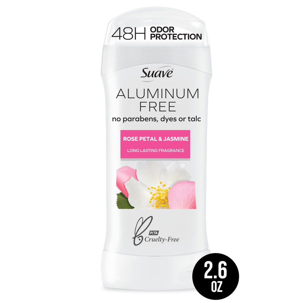 Close-up of the cap on Suave Rose Petal Jasmine deodorant, showing clean application.