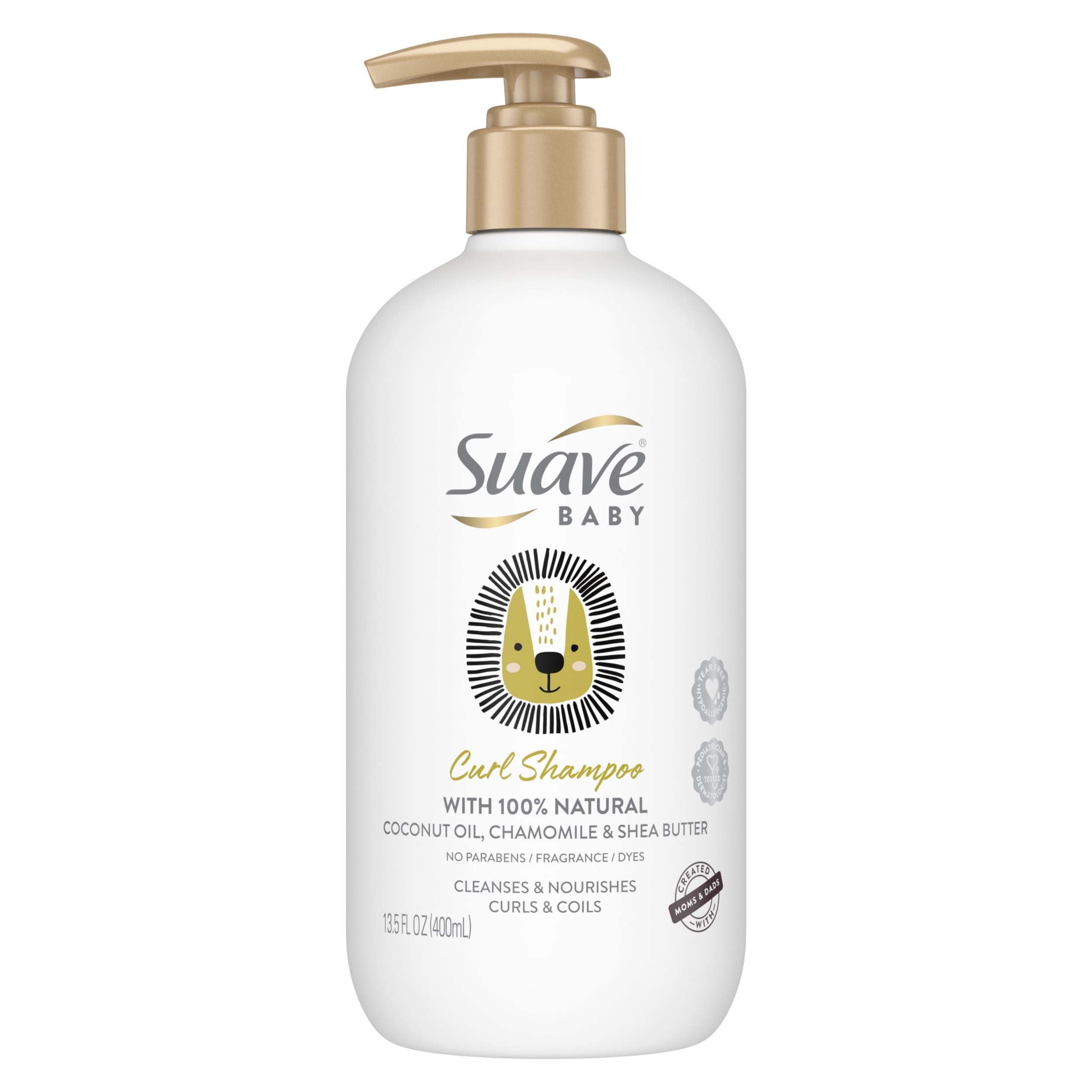 Suave Baby Curl Shampoo bottle closeup showing gentle cleansing for baby's scalp