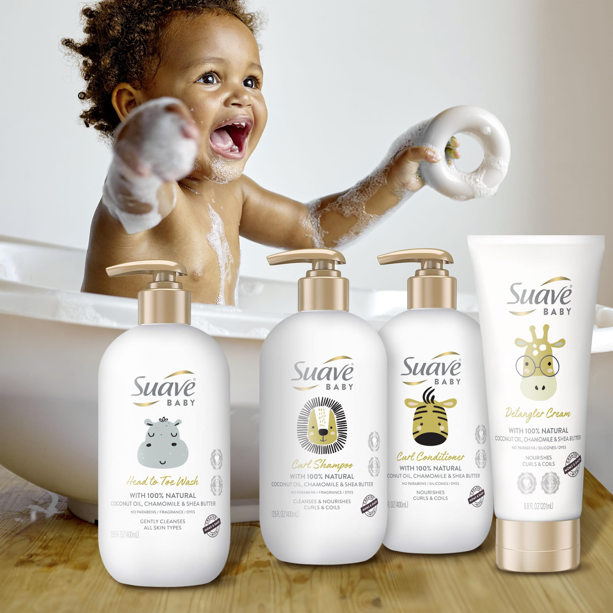 Suave Baby Curl Shampoo shea butter texture promotes moisture and shine